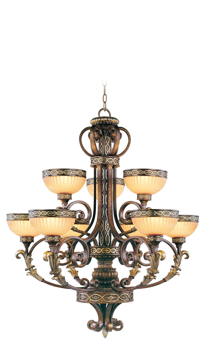 Livex Lighting Seville Collection 9 Light PBZ Chandelier in Palacial Bronze with Gilded Accents 8529-64