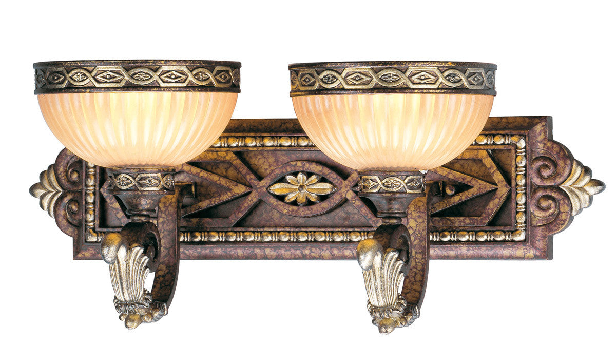 Livex Lighting Seville Collection 2 Light PBZ Bath in Palacial Bronze with Gilded Accents 8532-64