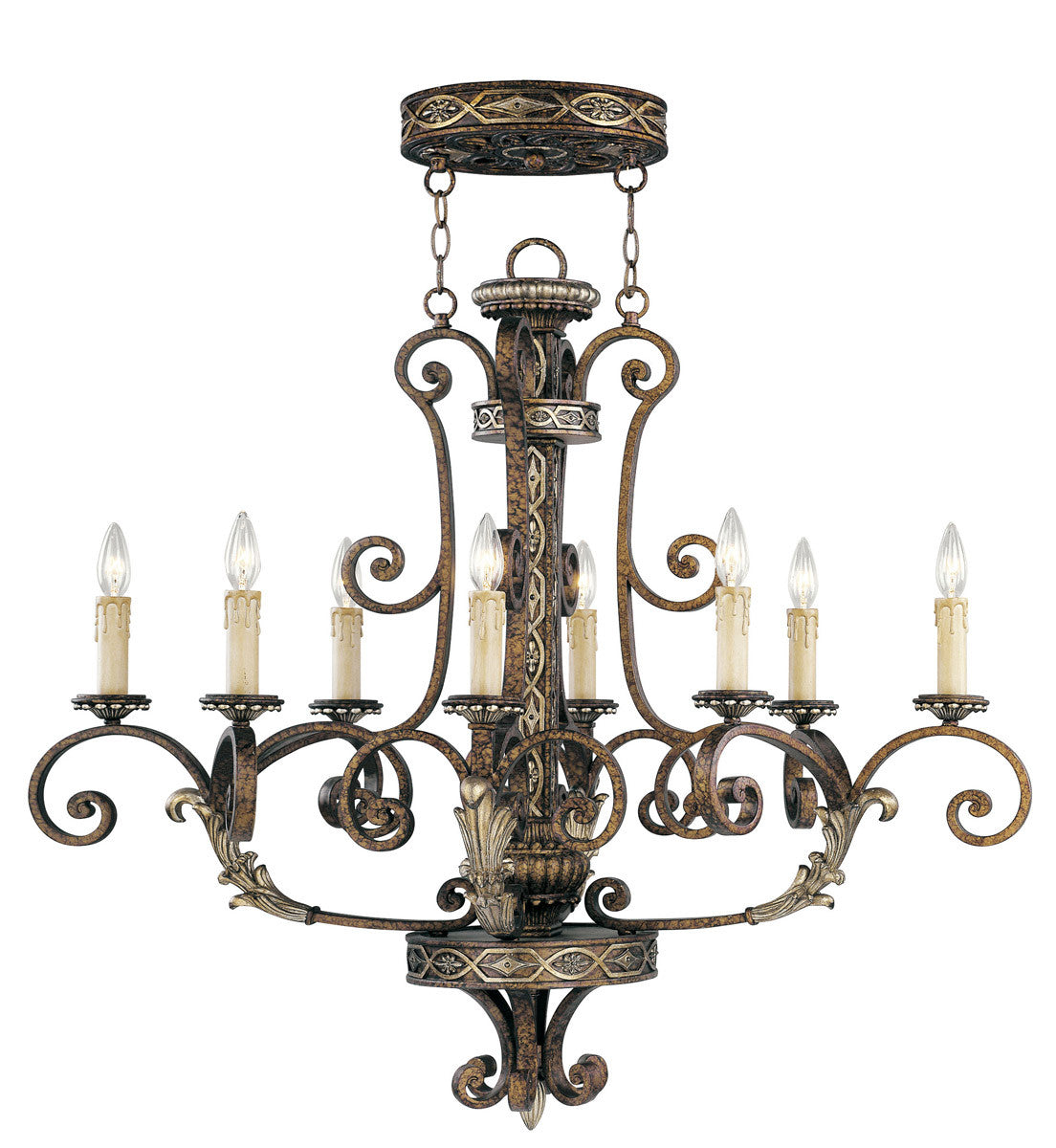 Livex Lighting Seville Collection 8 Light PBZ Oval Chandelier in Palacial Bronze with Gilded Accents 8538-64