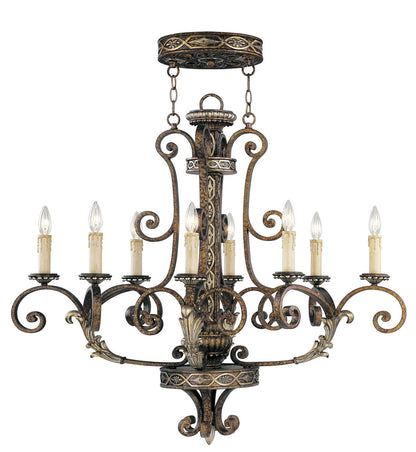 Livex Lighting Seville Collection 8 Light PBZ Oval Chandelier in Palacial Bronze with Gilded Accents 8538-64