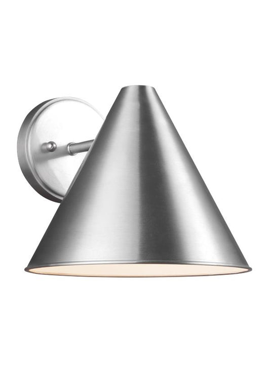 Generation Lighting Crittenden mid century modern 1-light outdoor exterior Dark Sky compliant medium wall lantern sconce in satin aluminum silver finish 8538501-04