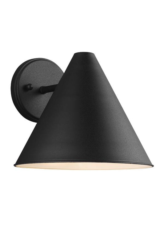 Generation Lighting Crittenden mid century modern 1-light outdoor exterior Dark Sky compliant medium wall lantern sconce in black finish 8538501-12