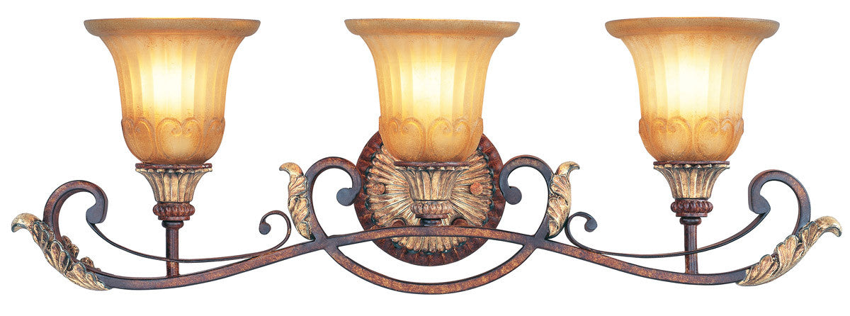 Livex Lighting Villa Verona Collection 3 Light VBZ Bath in Verona Bronze with Aged Gold Leaf Accents 8553-63