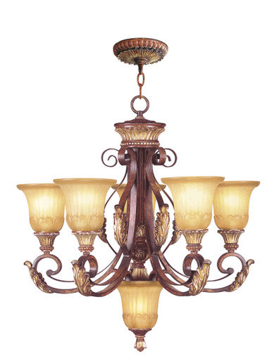 Livex Lighting Villa Verona Collection 6 Light VBZ Chandelier in Verona Bronze with Aged Gold Leaf Accents 8555-63