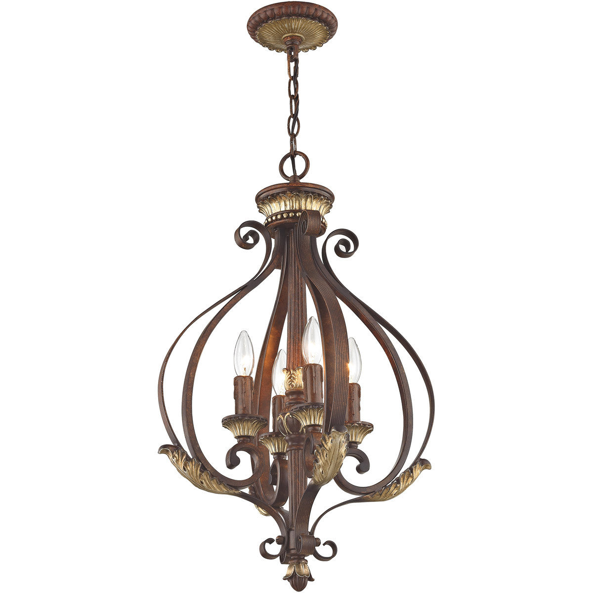 Livex Lighting Villa Verona Collection 4 Light VBZ Foyer in Verona Bronze with Aged Gold Leaf Accents 8556-63