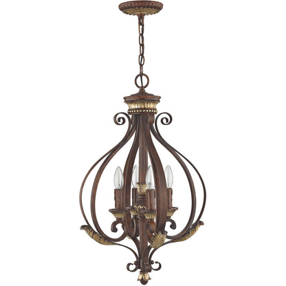 Livex Lighting Villa Verona Collection 4 Light VBZ Foyer in Verona Bronze with Aged Gold Leaf Accents 8556-63