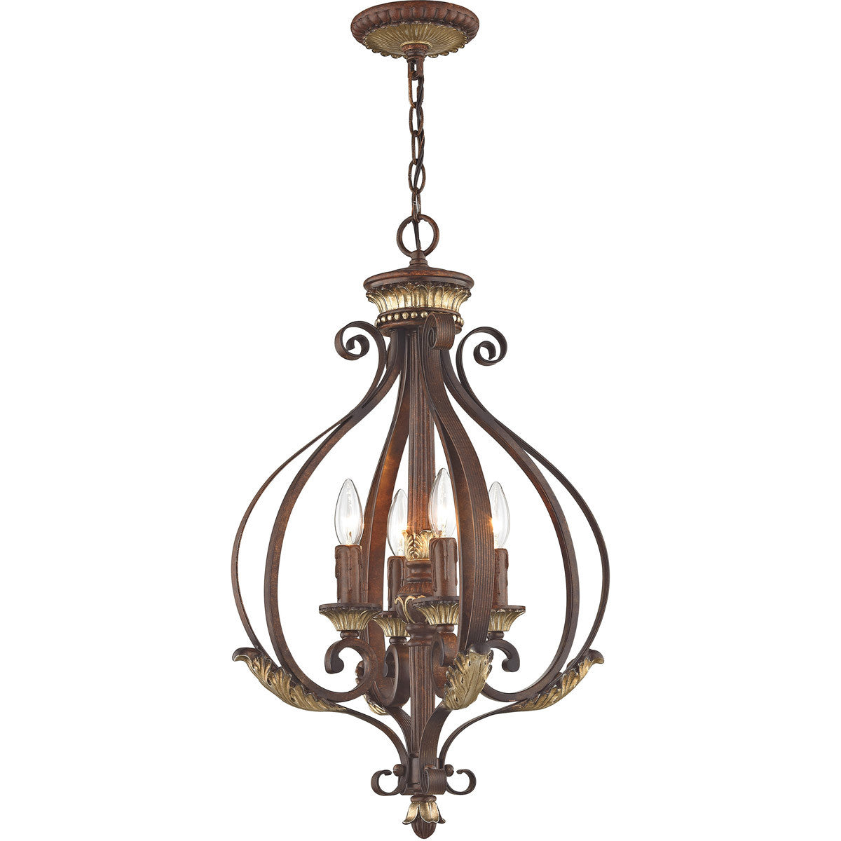 Livex Lighting Villa Verona Collection 4 Light VBZ Foyer in Verona Bronze with Aged Gold Leaf Accents 8556-63