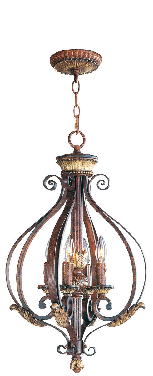 Livex Lighting Villa Verona Collection 4 Light VBZ Foyer in Verona Bronze with Aged Gold Leaf Accents 8556-63