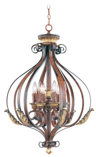 Livex Lighting Villa Verona Collection 6 Light VBZ Foyer in Verona Bronze with Aged Gold Leaf Accents 8557-63