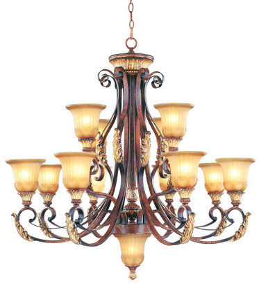 Livex Lighting Villa Verona Collection 13 Light VBZ Chandelier in Verona Bronze with Aged Gold Leaf Accents 8559-63