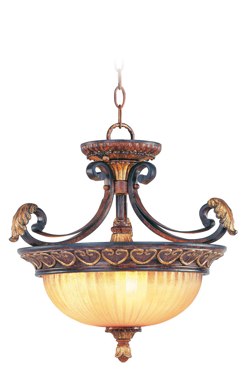 Livex Lighting Villa Verona Collection 3 Light VBZ Chain Hang/Ceiling Mount in Verona Bronze with Aged Gold Leaf Accents 8565-63