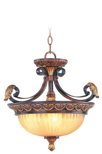 Livex Lighting Villa Verona Collection 3 Light VBZ Chain Hang/Ceiling Mount in Verona Bronze with Aged Gold Leaf Accents 8565-63