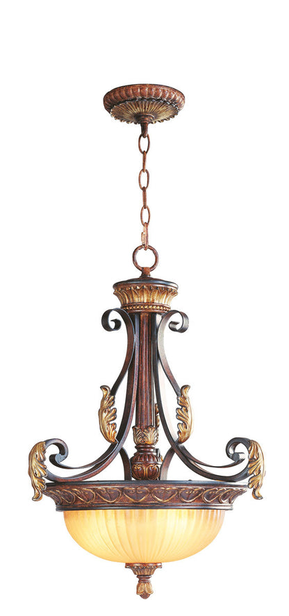 Livex Lighting Villa Verona Collection 3 Light VBZ Inverted Pendant in Verona Bronze with Aged Gold Leaf Accents 8567-63