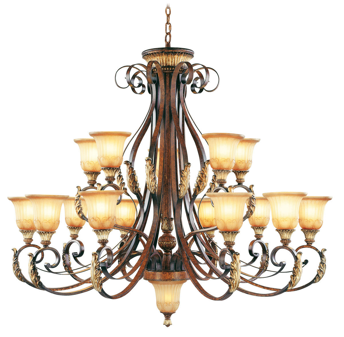 Livex Lighting Villa Verona Collection 16 Light VBZ Chandelier in Verona Bronze with Aged Gold Leaf Accents 8568-63