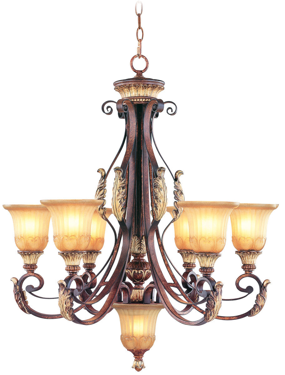 Livex Lighting Villa Verona Collection 7 Light VBZ Chandelier in Verona Bronze with Aged Gold Leaf Accents 8576-63