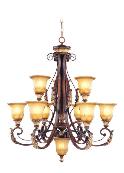 Livex Lighting Villa Verona Collection 10 Light VBZ Chandelier in Verona Bronze with Aged Gold Leaf Accents 8579-63