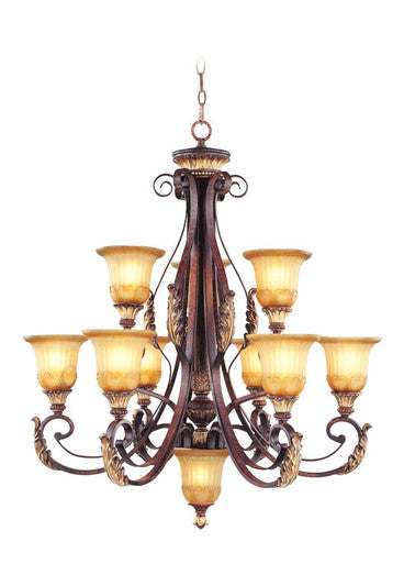 Livex Lighting Villa Verona Collection 10 Light VBZ Chandelier in Verona Bronze with Aged Gold Leaf Accents 8579-63