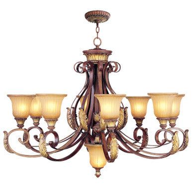 Livex Lighting Villa Verona Collection 9 Light VBZ Chandelier in Verona Bronze with Aged Gold Leaf Accents 8586-63