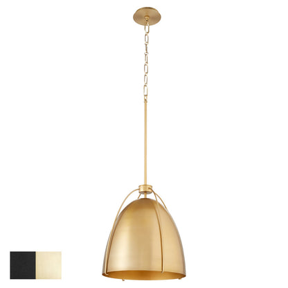 Quorum  Jamie 15" 1 Light Pendant - Matte Black with Aged Brass 860-1-5980