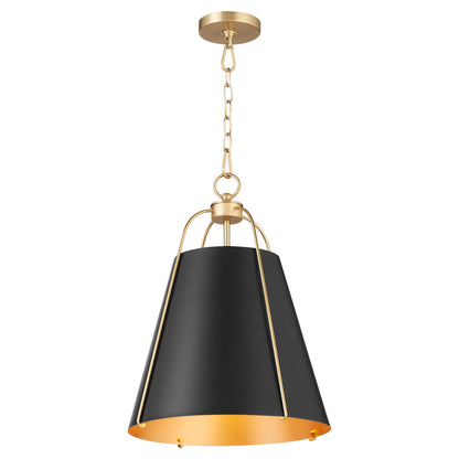 Quorum  Jamie 15" 1 Light Pendant - Matte Black with Aged Brass 861-1-5980