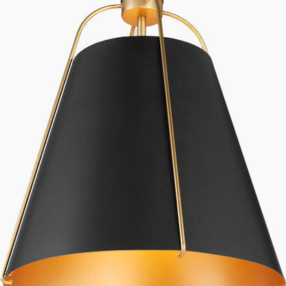 Quorum  Jamie 15" 1 Light Pendant - Matte Black with Aged Brass 861-1-5980