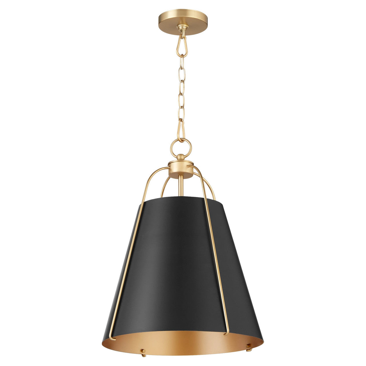 Quorum  Jamie 15" 1 Light Pendant - Matte Black with Aged Brass 861-1-5980