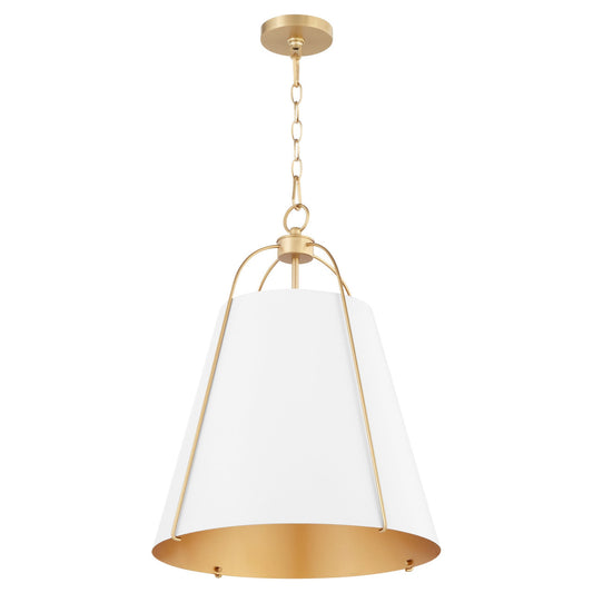 Quorum  Jamie 18" 3 Light Pendant - Studio White with Aged Brass 861-3-0880