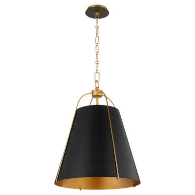 Quorum  Jamie 18" 3 Light Pendant - Matte Black with Aged Brass 861-3-5980