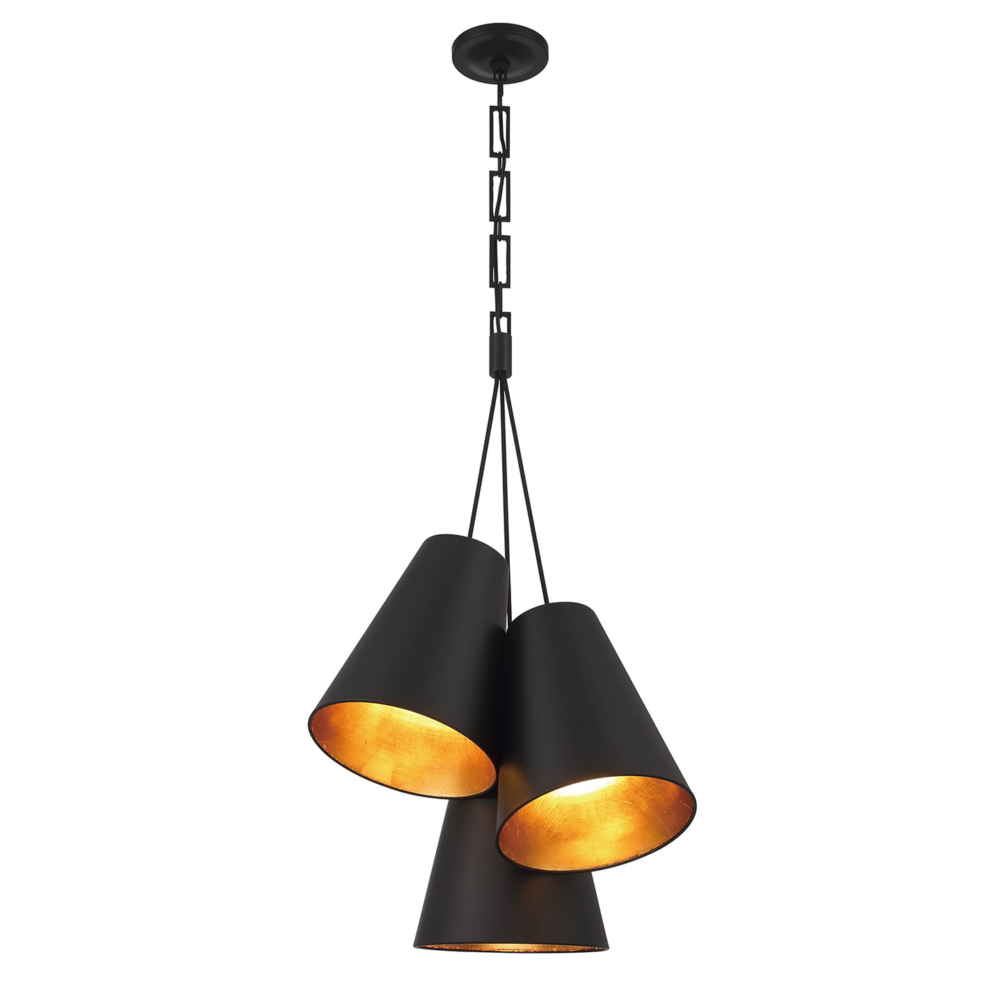 Crystorama Brian Patrick Flynn Alston 3 Light Matte Black + Antique Gold Pendant 8684-MK-GA