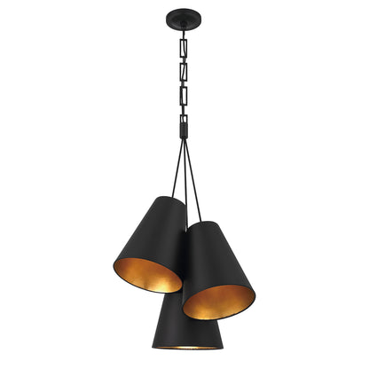 Crystorama Brian Patrick Flynn Alston 3 Light Matte Black + Antique Gold Pendant 8684-MK-GA