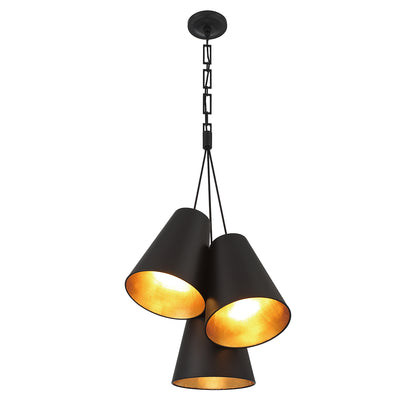 Crystorama Brian Patrick Flynn Alston 3 Light Matte Black + Antique Gold Pendant 8684-MK-GA