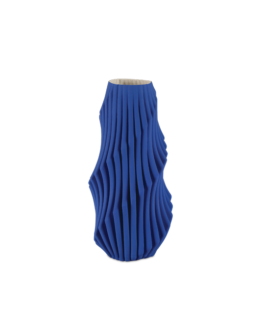 Currey & Co Blue Pleat Medium Vase in Cobalt Blue 1200-0892