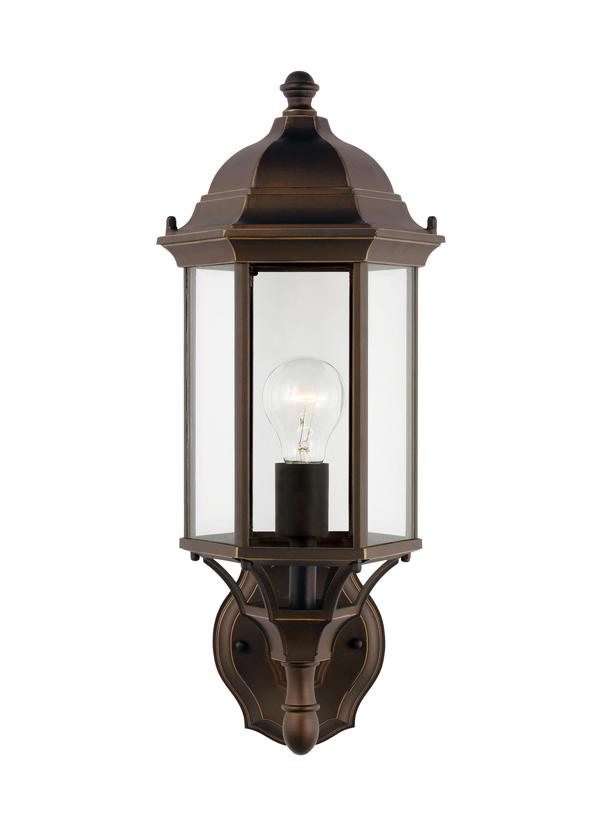 Generation Lighting Sevier traditional 1-light outdoor exterior medium uplight outdoor wall lantern sconce in antique bronze finish with clear glass panels 8838701-71