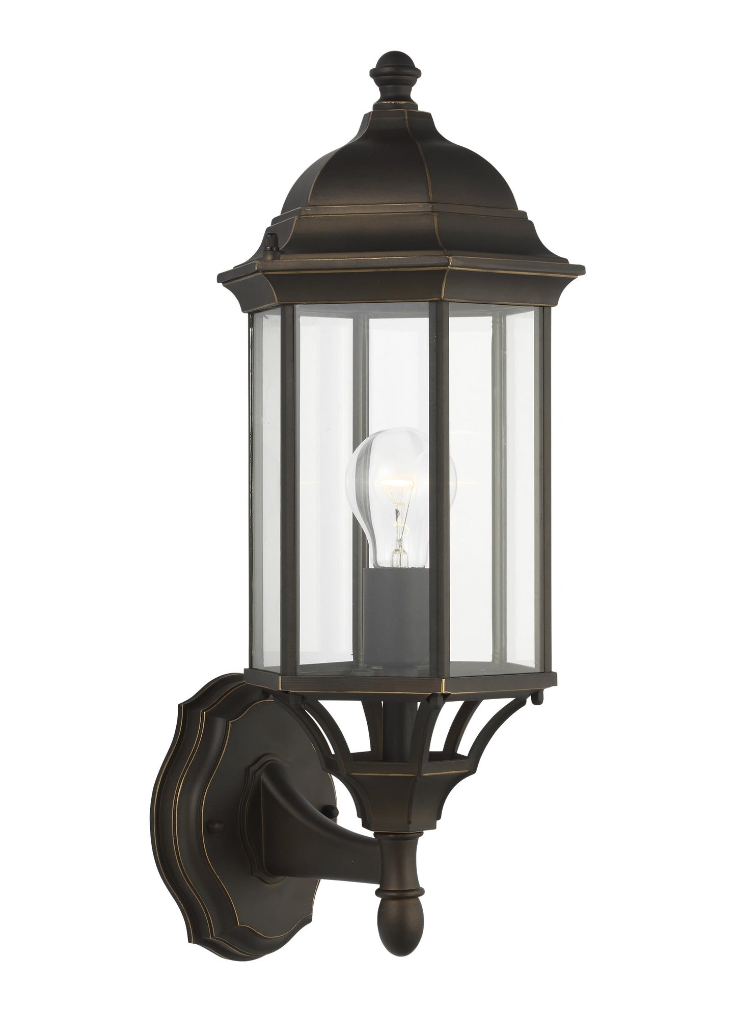 Generation Lighting Sevier traditional 1-light outdoor exterior medium uplight outdoor wall lantern sconce in antique bronze finish with clear glass panels 8838701-71