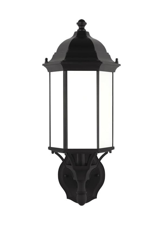 Generation Lighting Sevier traditional 1-light outdoor exterior medium uplight outdoor wall lantern sconce in black finish with satin etched glass panels 8838751-12