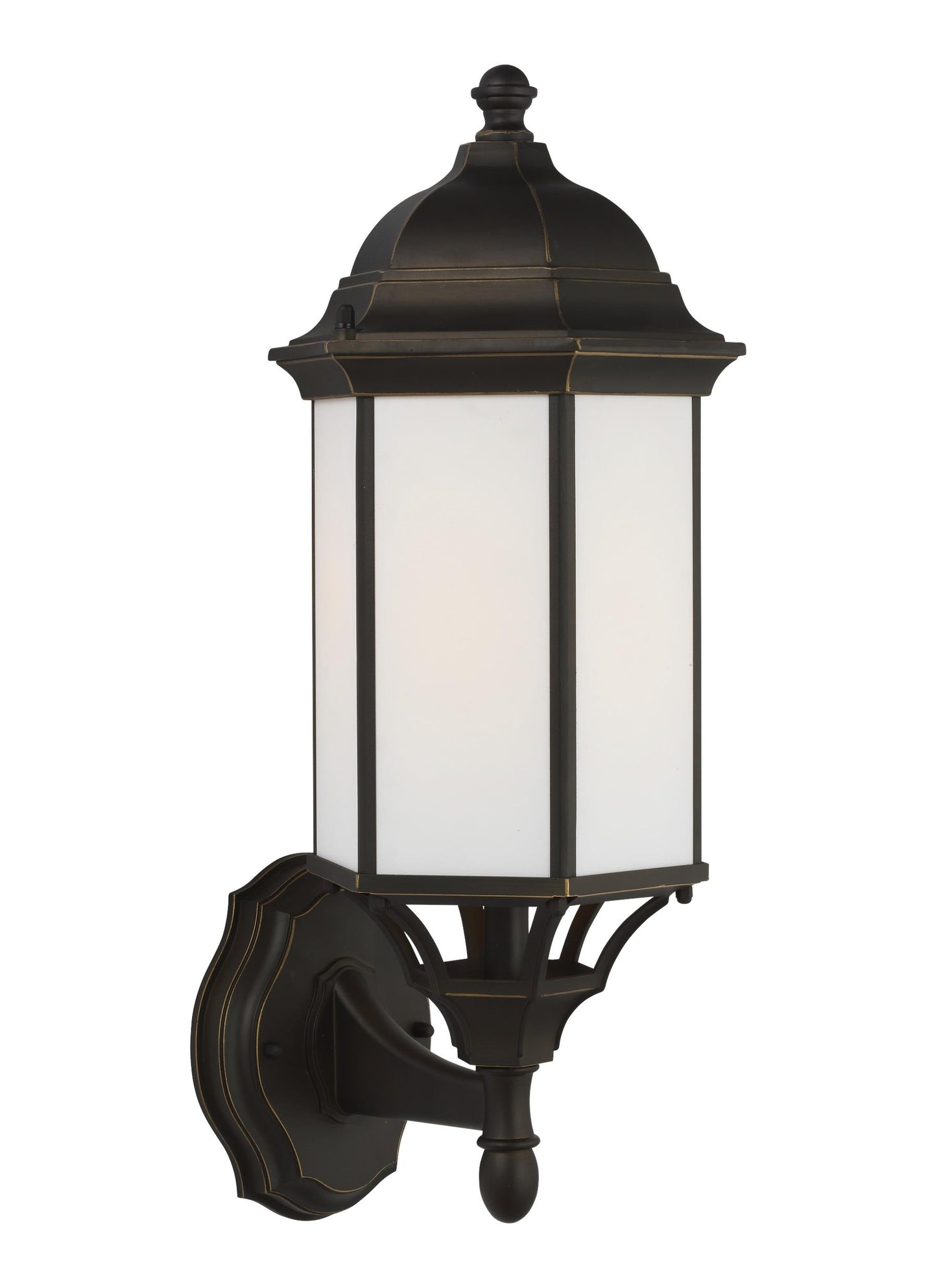 Generation Lighting Sevier traditional 1-light outdoor exterior medium uplight outdoor wall lantern sconce in antique bronze finish with satin etched glass panels 8838751-71