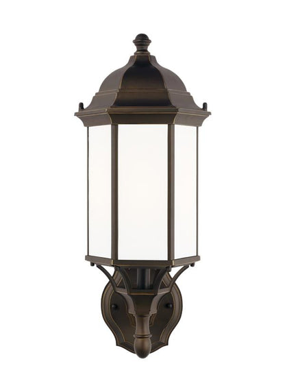 Generation Lighting Sevier traditional 1-light outdoor exterior medium uplight outdoor wall lantern sconce in antique bronze finish with satin etched glass panels 8838751-71