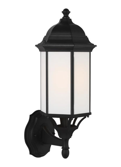 Generation Lighting Sevier traditional 1-light LED outdoor exterior medium uplight outdoor wall lantern sconce in black finish with satin etched glass panels 8838751EN3-12