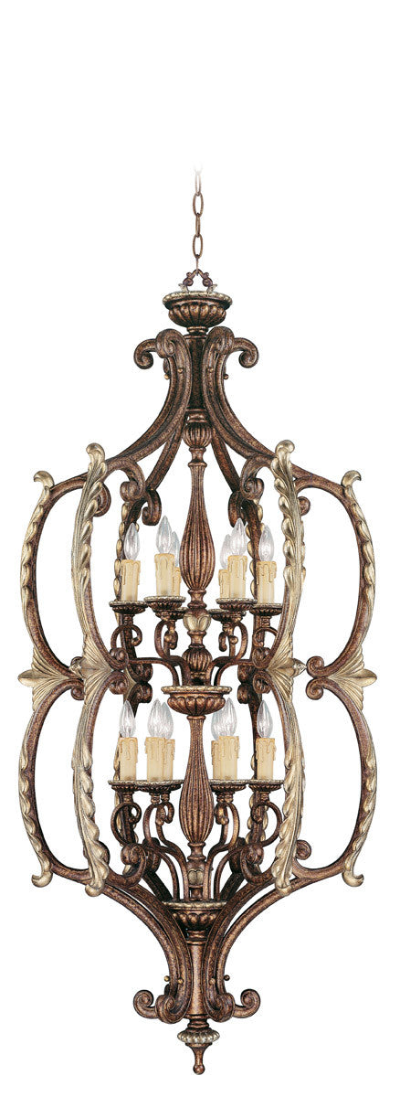 Livex Lighting Seville Collection 12 Light PBZ Foyer in Palacial Bronze with Gilded Accents 8866-64