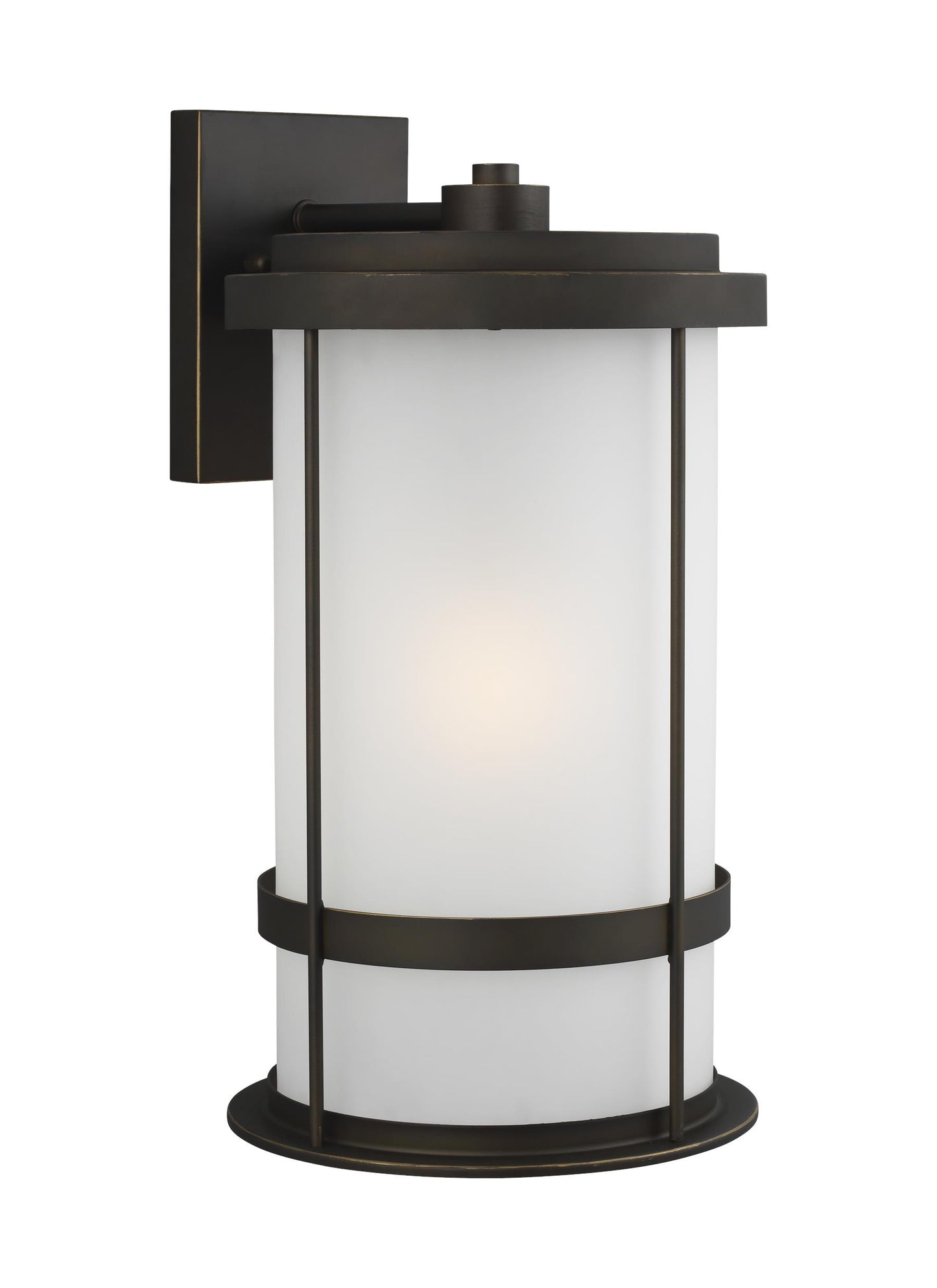 Generation Lighting Wilburn modern 1-light LED outdoor exterior extra large wall lantern sconce in antique bronze finish with satin etched glass shade 8890901EN3-71