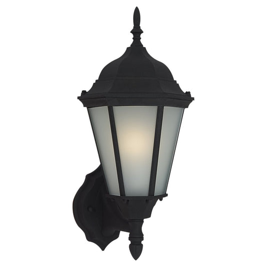 Generation Lighting Bakersville traditional 1-light outdoor exterior wall lantern sconce in black finish with satin etched glass shades 89941-12