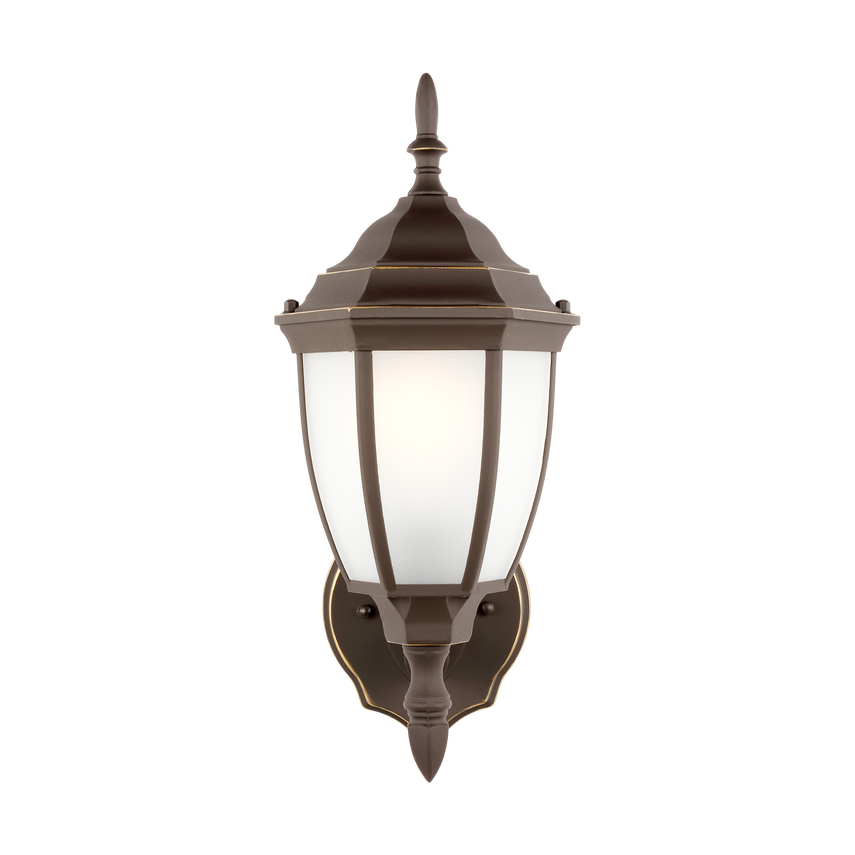 Generation Lighting Bakersville traditional 1-light outdoor exterior round wall lantern sconce in antique bronze finish with satin etched glass shades 89940-71