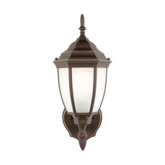 Generation Lighting Bakersville traditional 1-light outdoor exterior round wall lantern sconce in antique bronze finish with satin etched glass shades 89940-71