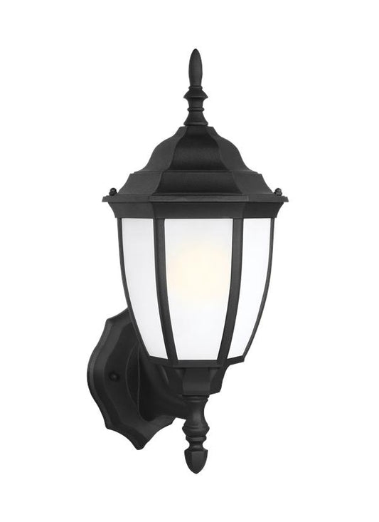 Generation Lighting Bakersville traditional 1-light LED outdoor exterior wall lantern in black finish with smooth white glass shades 89940EN3-12