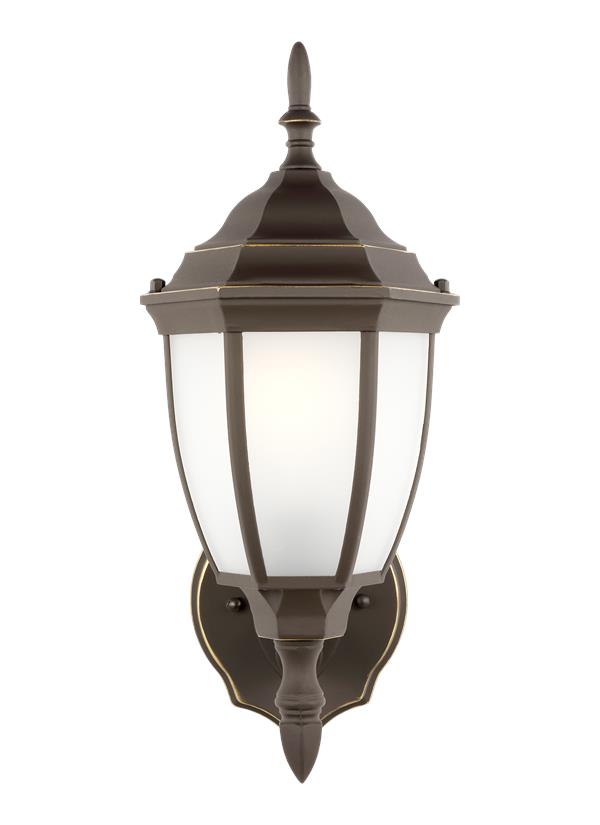 Generation Lighting Bakersville traditional 1-light LED outdoor exterior round wall lantern sconce in antique bronze finish with satin etched glass shades 89940EN3-71