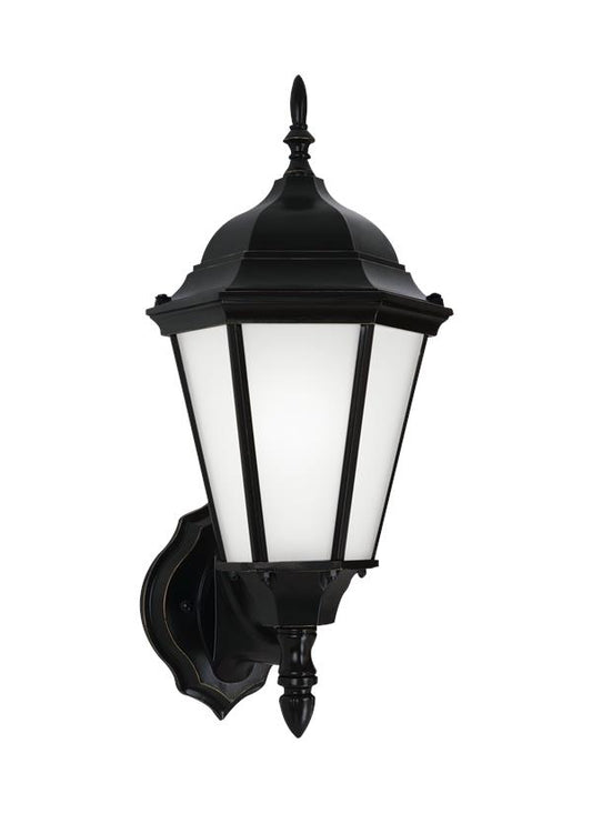 Generation Lighting Bakersville traditional 1-light LED outdoor exterior wall lantern sconce in black finish with satin etched glass shades 89941EN3-12