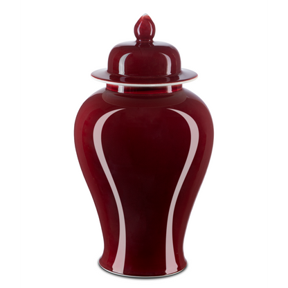 Currey & Co. 10.25" Porcelain Oxblood Medium Temple Jar 1200-0685