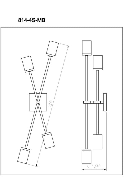 Z-Lite Calumet 4 Light Wall Sconce in Matte Black + Polished Nickel 814-4S-MB-PN