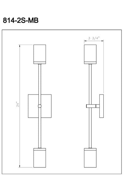 Z-Lite Calumet 2 Light Wall Sconce in Matte Black + Olde Brass 814-2S-MB-OBR