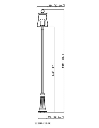 Z-Lite Broughton 4 Light Outdoor Post Mounted Fixture in Black 521PHBR-519P-BK